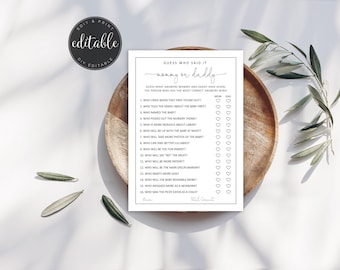 Mommy or Daddy Baby Shower Game: Minimalist Design (Editable on Templett)
