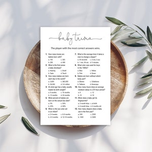 Digital Baby Shower Trivia Game Minimalist - Instant Download - 3000-BabyTrivia-BLK