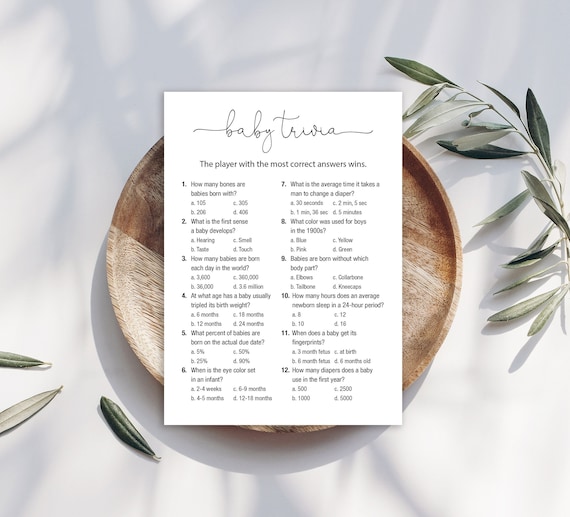Digital Baby Shower Trivia Game Minimalist - Instant Download - 3000-BabyTrivia-BLK