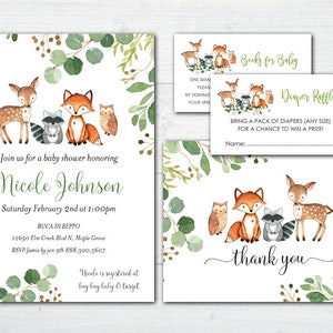 Woodland Animals Baby Shower Invitations – Forest Greenery Theme
