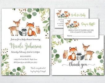 Woodland Animals Baby Shower Invitations – Forest Greenery Theme