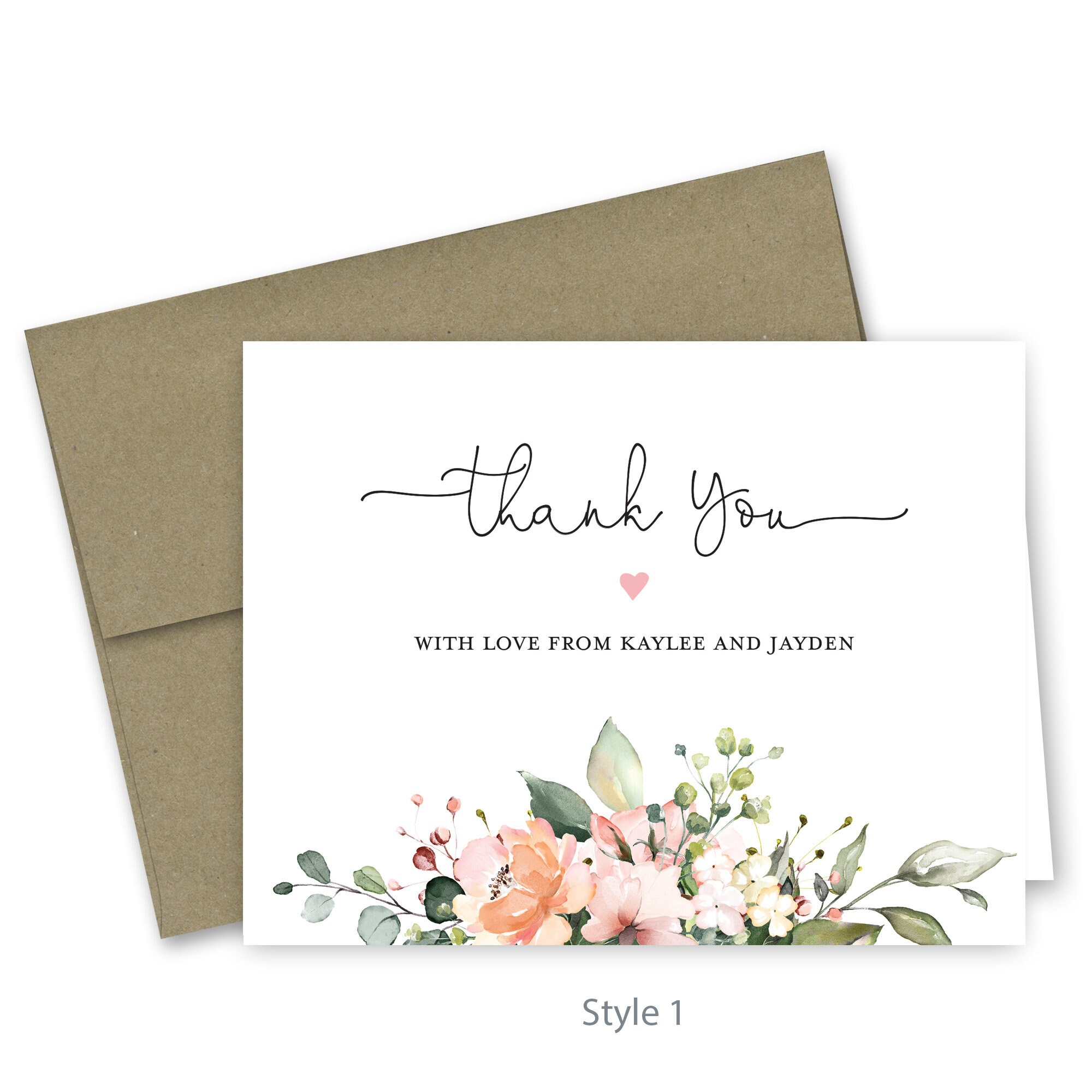 Sunny Floral Wedding Bridal Thank You Cards - Set of 12 With Envelopes ...