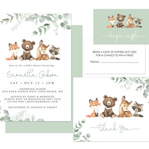 Eucalyptus Forest Animals Baby Shower Invitations - Gender Neutral Baby Shower Invitations and Forest Animals Thank You Cards