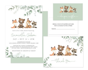 Eucalyptus Forest Animals Baby Shower Invitations