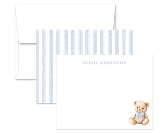Personalized Teddy Bear with Bow Note Card - Set of 12