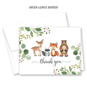 Woodland Animals Thank You Cards - Greenery Baby Shower Thank You Cards - Set of 24 with envelopes image 3