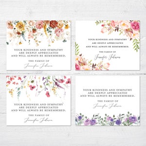 Floral Personalized Sympathy Acknowledgement Cards, Funeral Thank You Cards, Sympathy Thank You Cards, Funeral Note Cards - set of 10
