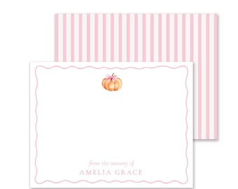 Pumpkin With Stripes Flat Cards, Baby Stationery - Set of 12 (includes envelopes)