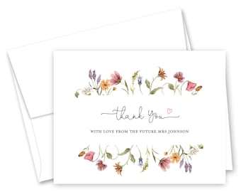Watercolor Wildflower Thank You Cards - Set of 12 with envelopes - 995