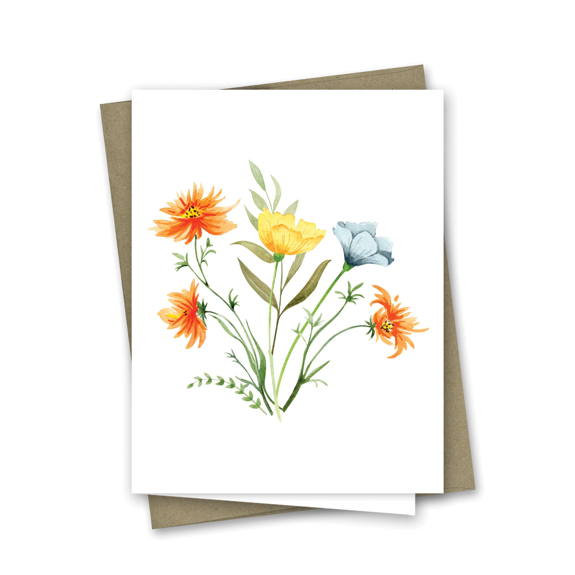 Watercolor Wildflower Bouquet Folded Note Cards - Set of 12 With ...