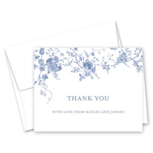 Blue Floral Wedding Bridal Personalized Thank You Cards - Set of 12 with envelopes, 243