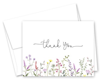 Lavender Watercolor Wildflower Thank You Cards - Set of 12 with envelopes - 984