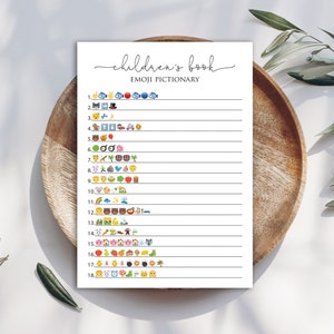 Digital Children&#39;s Book Emoji Pictionary Baby Shower Game -  Instant Download - 4009-Emoji-BLK