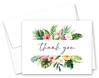Tropical Floral Thank You Cards - Set of 12 with envelopes - 868