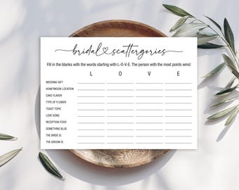 Digital Bridal Shower Scattergories Game - Instant Download