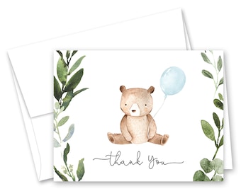 Woodland Bear Baby Shower Thank You Cards - Set of 24