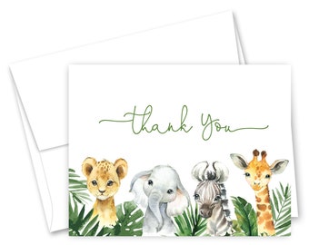 Safari Animals Baby Shower Thank You Cards - Set of 24 with envelopes - 914