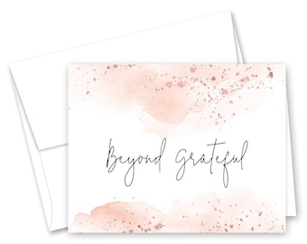 Blush Beyond Grateful Thank You Note Cards, Leaves Minimalist Beyond Grateful Thank You Note Cards - Set of 12 with envelopes - 962