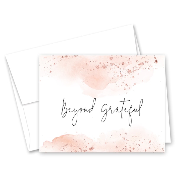 Blush Beyond Grateful Thank You Note Cards, Leaves Minimalist Beyond Grateful Thank You Note Cards - Set of 12 with envelopes - 962