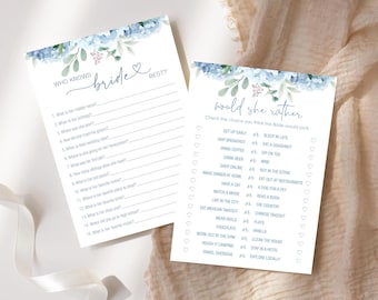 Blue Hydrangea  Bridal Shower Games Bundle (3 Games - NOT EDITABLE) - Digital Instant Download