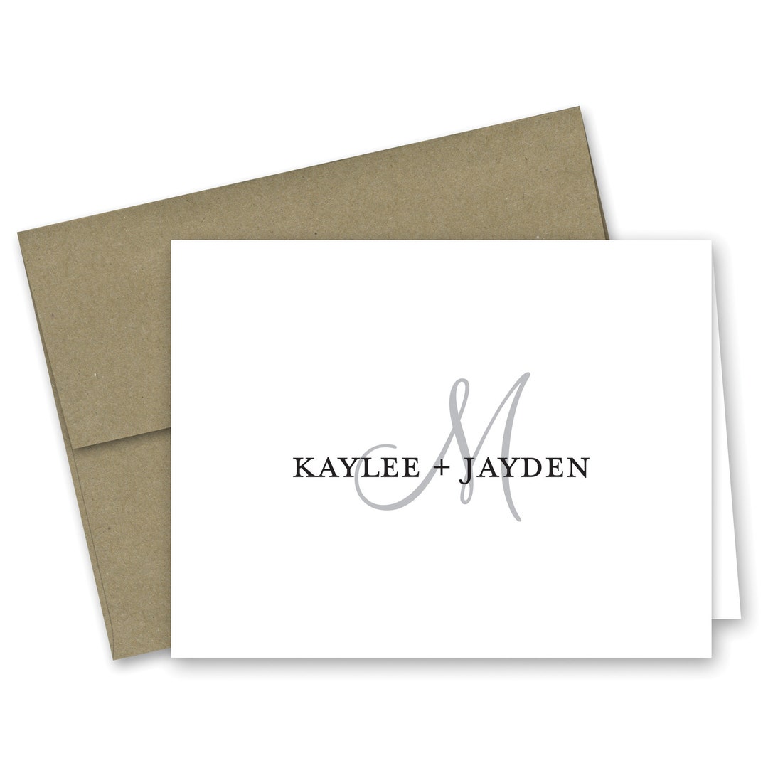 Monogram Initital Personalized Wedding Thank You Cards - Set of 10 With ...