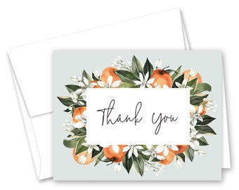 Citrus Note cards, Clementine  Orange Theme Thank You Cards - Set of 12 with envelopes - 233