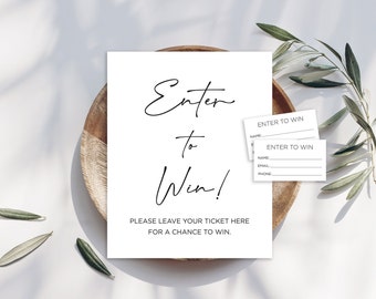 Digital Minimalist Enter to Win Raffle Insert Cards and Sign - INSTANT DOWNLOAD (not editable)