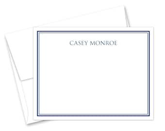 Minimalist Double Border Personalized Flat Note Cards - Set of 12