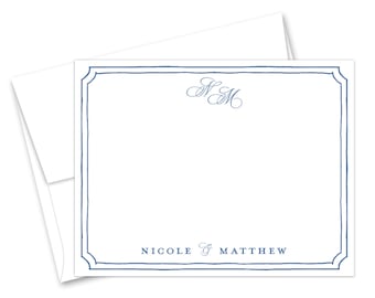 Couple Initials Personalized  Wedding Stationery Set with Elegant Notched Border