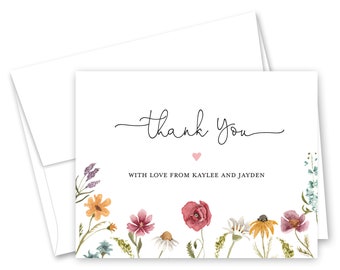 Watercolor Wildflower Thank You Cards - Set of 12 with envelopes - 995