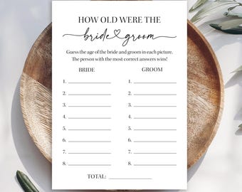Juego de despedida de soltera minimalista digital: ¿Cuántos años tenían los novios? - Descarga instantánea - 4005-OLD-BLK