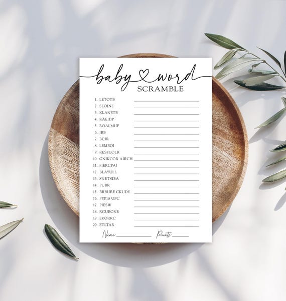 Digital Baby Shower Word Scramble Game - Instant Download