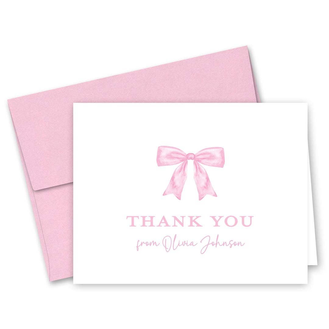 Pink Bow Baby Shower Thank You Cards: Personalized Girl Stationary (set ...