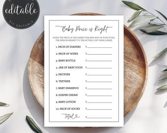 Digital Baby Price is Right babyshowerspel - (bewerkbaar op Templett) - Nieuw-PRICE-BLK