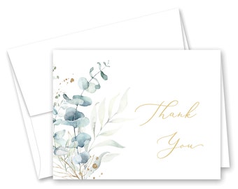 Watercolor Eucalyptus Leaves Thank You Cards - Set of 12 with envelopes - 993