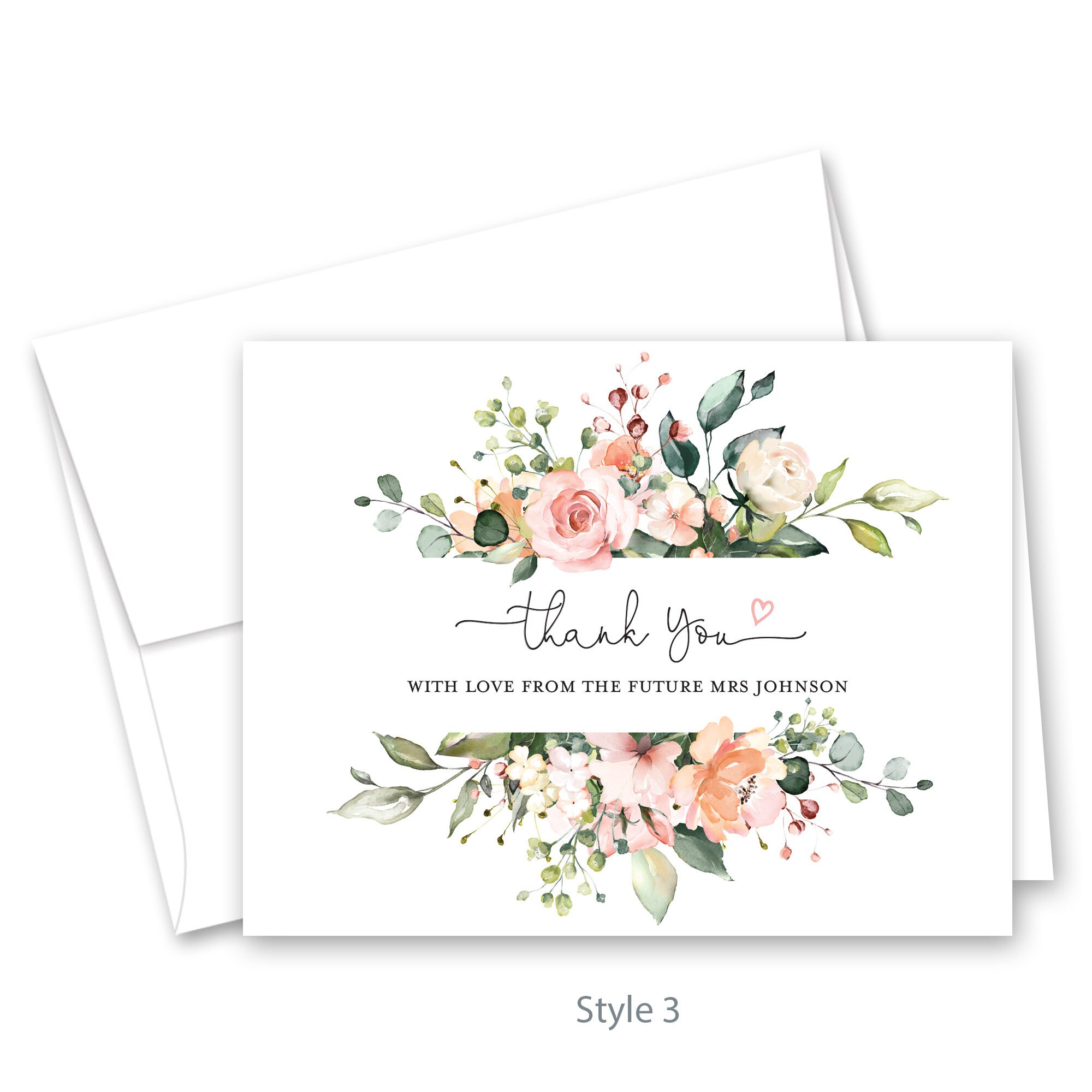 Sunny Floral Wedding Bridal Thank You Cards - Set of 12 With Envelopes ...