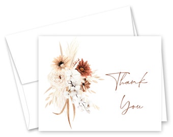 Elegant Boho Pampas Thank You Cards - Set of 12 with envelopes - 203