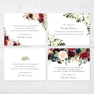 Personalized Floral Sympathy Acknowledgement Cards, Funeral Thank You Cards, Sympathy Thank You Cards, Funeral Note Cards - set of 10