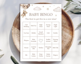 50 Prefilled Gender Neutral Bear Balloons Baby Shower Bingo Cards (NOT EDITABLE) - Digital Download