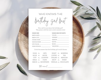 Minimalist Who Knows The Birthday Girl Best Game Card (NOT EDITABLE) - Digital Download