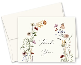 Boho Wildflower Thank You Cards - Set of 12 with envelopes - 238