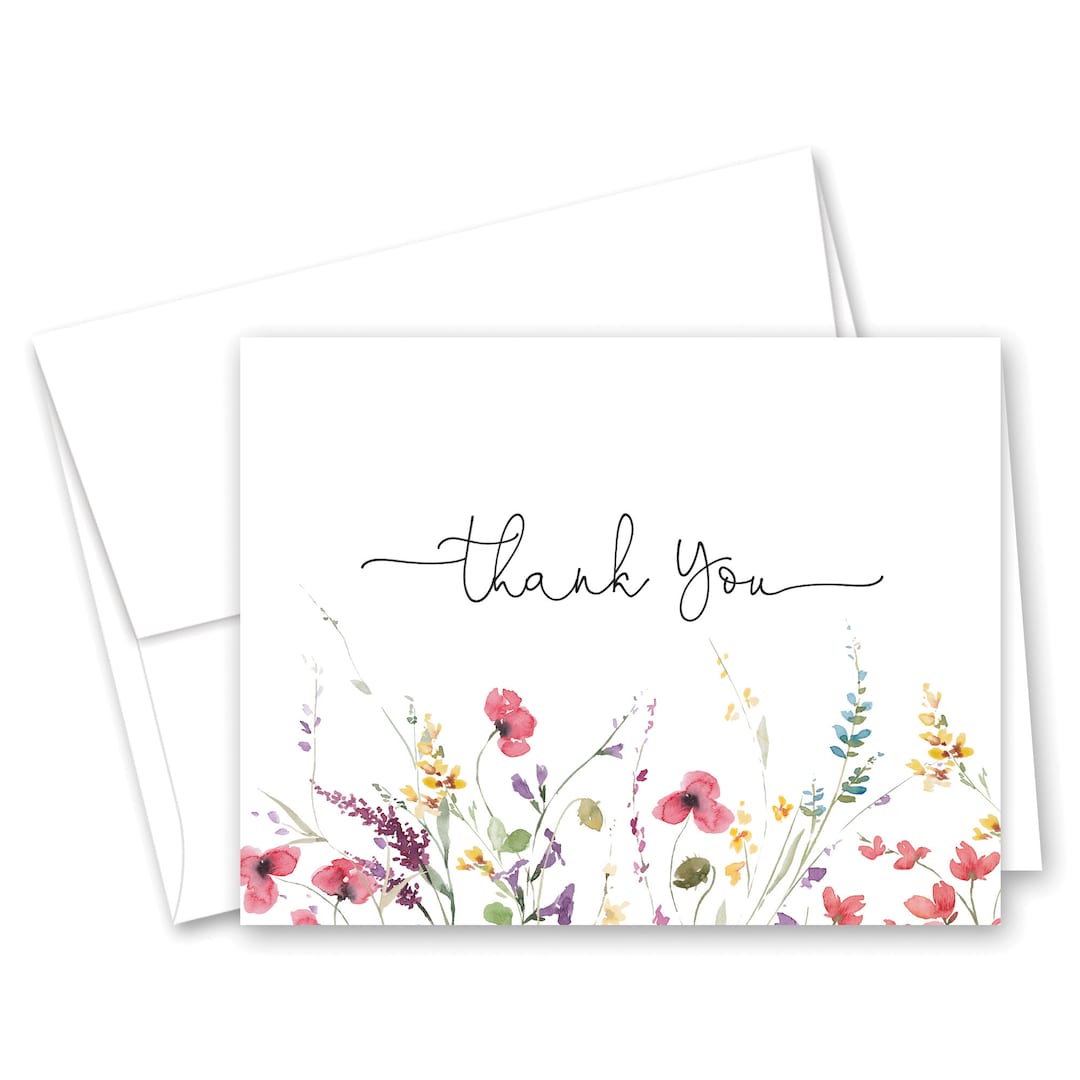 Watercolor Wildflower Thank You Cards - Set of 12 With Envelopes - 978 ...