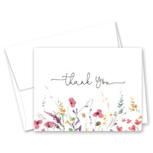 Watercolor Wildflower Thank You Cards - Set of 12 with envelopes - 978