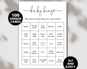 100 Prefilled Minimalist Baby Shower Bingo Cards (NOT EDITABLE) - Digital Download