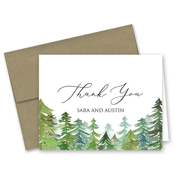 Mountain Forest Trees Thank You Cards - Set of 12 with envelopes
