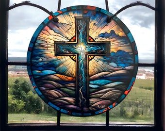 Faux Stained Glass Cross Wall Hanging