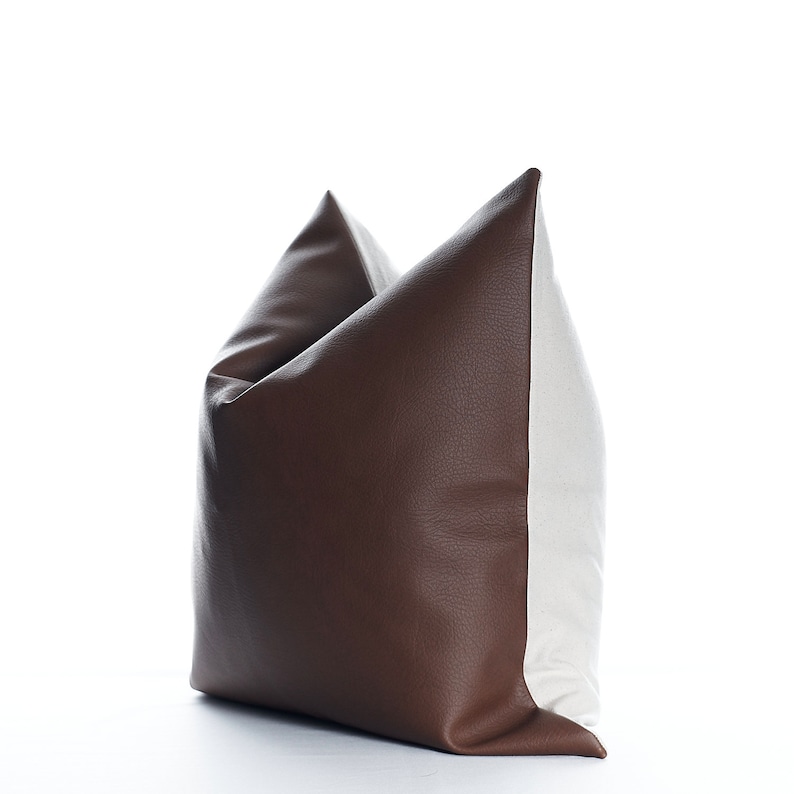 18x18 Cognac Vegan Faux Leather Pillow Cover