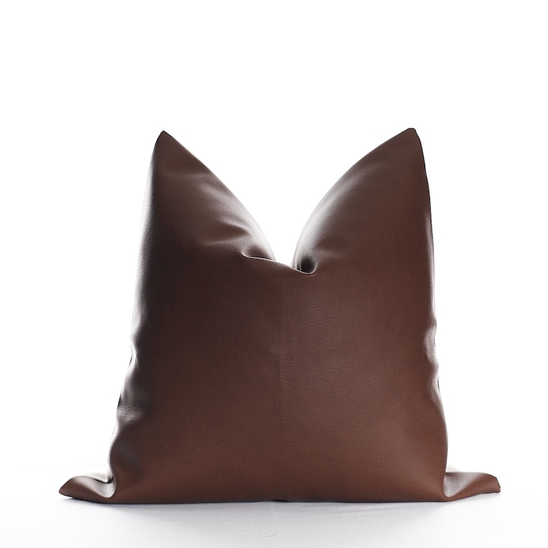 18x18 Cognac Vegan Faux Leather Pillow Cover
