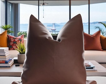 Cognac Faux Leather Cushion Cover: Scandinavian Home Decor