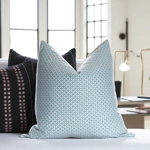 Aqua Blue Cotton Pillow Cover: USA Made Designer Throw Pillow